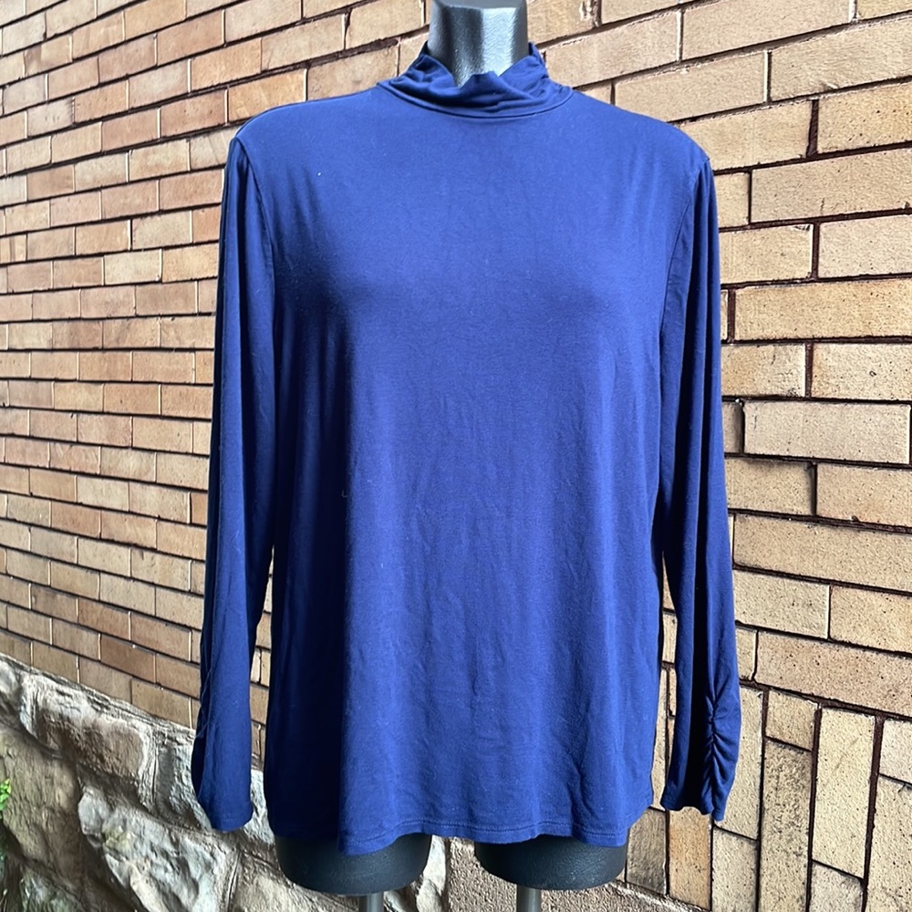 Chico’s The Ultimate Tee Long Sleeve Navy Blue Mock Neck Top Size 3P US XLP